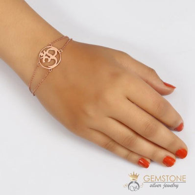 14KT ROSE GOLD -CHOKER OM GOOD KARMA CHAKRA BRACELET - Gemstone Silver Jewelry