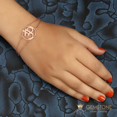 14KT ROSE GOLD -CHOKER OM GOOD KARMA CHAKRA BRACELET - Gemstone Silver Jewelry