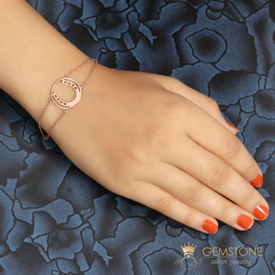 14KT ROSE GOLD -HORSESHOE GOOD KARMA CHAKRA BRACELET - Gemstone Silver Jewelry