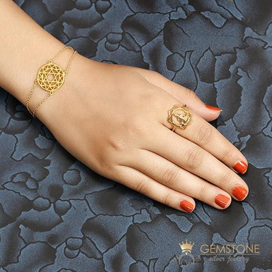 14KT YELLOW GOLD -BUDDHA GOOD KARMA CHAKRA RING - Gemstone Silver Jewelry