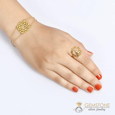 14KT YELLOW GOLD -BUDDHA GOOD KARMA CHAKRA RING - Gemstone Silver Jewelry