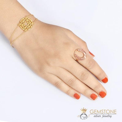 14KT ROSE GOLD -HORSESHOE GOOD KARMA CHAKRA RING - Gemstone Silver Jewelry