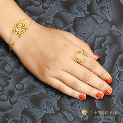 14KT YELLOW GOLD -HORSESHOE GOOD KARMA CHAKRA RING - Gemstone Silver Jewelry