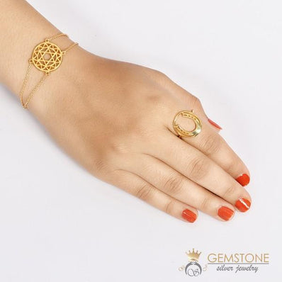 14KT YELLOW GOLD -HORSESHOE GOOD KARMA CHAKRA RING - Gemstone Silver Jewelry