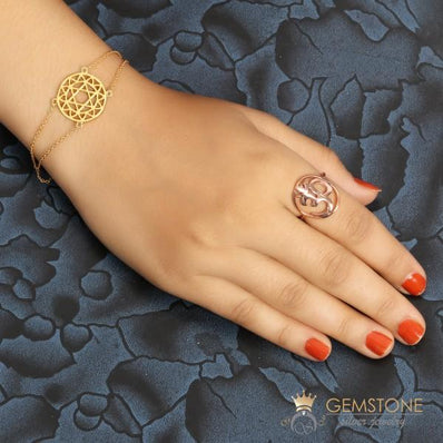 14KT ROSE GOLD -OM GOOD KARMA CHAKRA RING - Gemstone Silver Jewelry