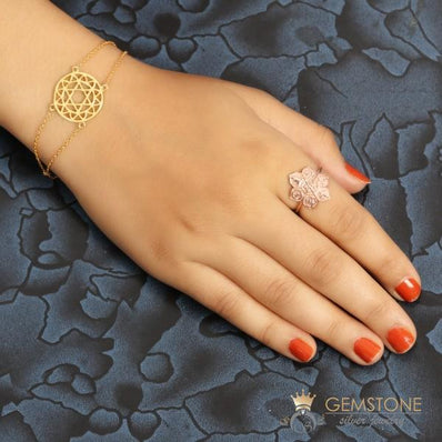 14KT ROSE GOLD -COEXIST GOOD KARMA CHAKRA RING - Gemstone Silver Jewelry