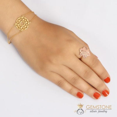 14KT ROSE GOLD -COEXIST GOOD KARMA CHAKRA RING - Gemstone Silver Jewelry