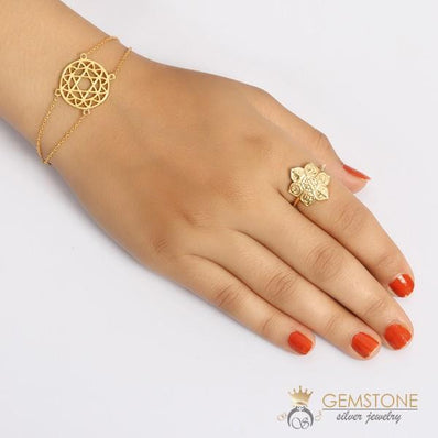 14KT YELLOW GOLD -COEXIST GOOD KARMA CHAKRA RING - Gemstone Silver Jewelry