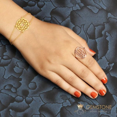14KT ROSE GOLD -HAND OF FATIMA GOOD KARMA CHAKRA RING - Gemstone Silver Jewelry