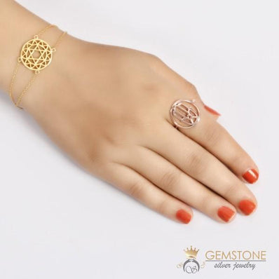 14KT ROSE GOLD -HAND OF FATIMA GOOD KARMA CHAKRA RING - Gemstone Silver Jewelry
