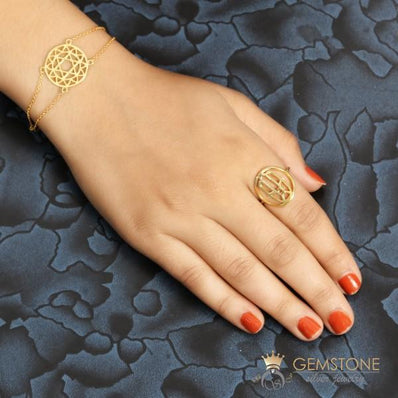 14KT YELLOW GOLD -HAND OF FATIMA GOOD KARMA CHAKRA RING - Gemstone Silver Jewelry