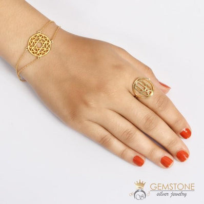 14KT YELLOW GOLD -HAND OF FATIMA GOOD KARMA CHAKRA RING - Gemstone Silver Jewelry