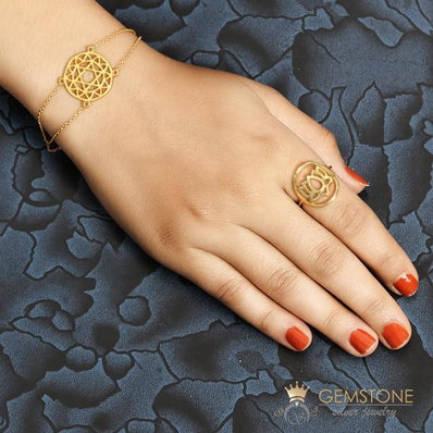 14KT YELLOW GOLD -LOTUS GOOD KARMA CHAKRA RING - Gemstone Silver Jewelry
