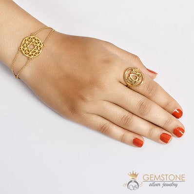14KT YELLOW GOLD -LOTUS GOOD KARMA CHAKRA RING - Gemstone Silver Jewelry