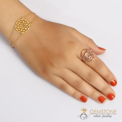 14KT ROSE GOLD -LOTUS GOOD KARMA CHAKRA RING - Gemstone Silver Jewelry