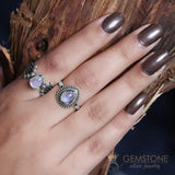 Moonstone Ring-Guarded Dewdrop - Gemstone Silver Jewelry