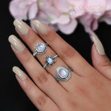 Moonstone Ring-Coral Palm - Gemstone Silver Jewelry