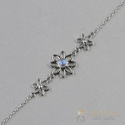 Moonstone Bracelet-Rainbow Flowers - gemstonesilverjewelryus