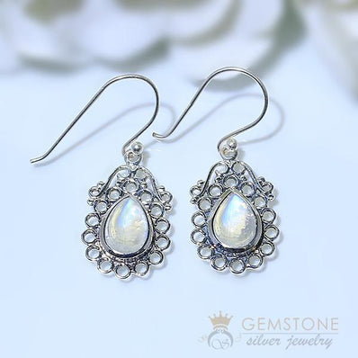 Moonstone Earring-Ornamented Apollo - Gemstone Silver Jewelry