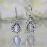 Moonstone Earring-Ornamented Apollo - Gemstone Silver Jewelry