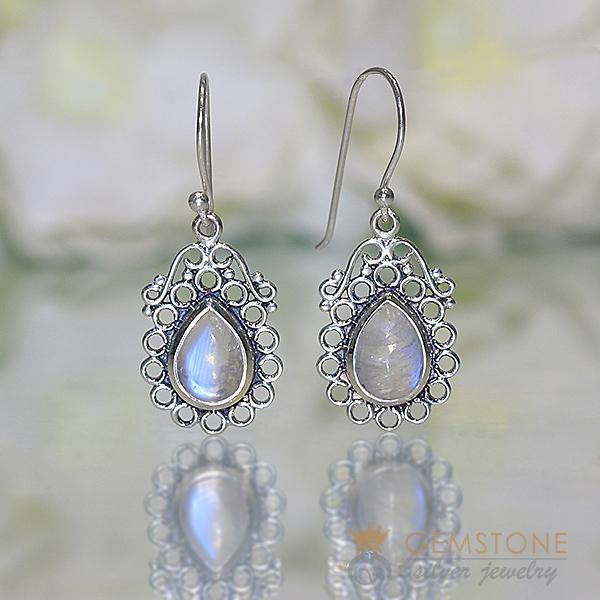 Moonstone Earring-Ornamented Apollo - Gemstone Silver Jewelry