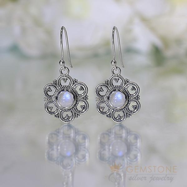 Moonstone Earring-Blossom - Gemstone Silver Jewelry