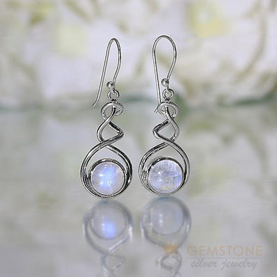 Moonstone Earring-Braided Mermaid - Gemstone Silver Jewelry