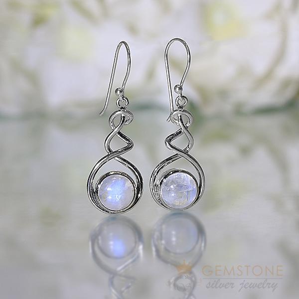 Moonstone Earring-Braided Mermaid - Gemstone Silver Jewelry