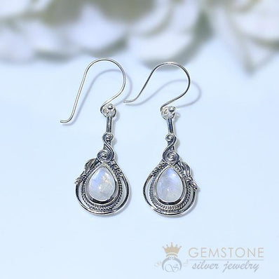 Moonstone Earring-Coral Delight - Gemstone Silver Jewelry