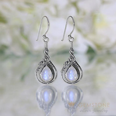 Moonstone Earring-Coral Delight - Gemstone Silver Jewelry