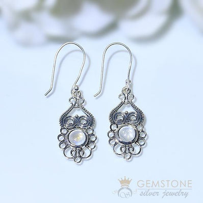 Moonstone Earring-Crisp Flame - Gemstone Silver Jewelry