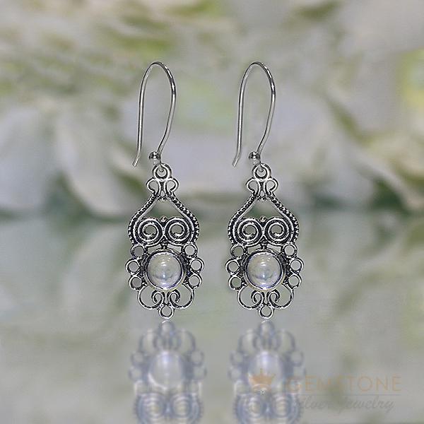 Moonstone Earring-Crisp Flame - Gemstone Silver Jewelry