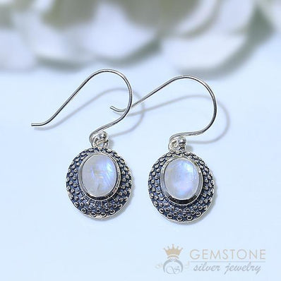 Moonstone Earring-Elliptical Astra - Gemstone Silver Jewelry