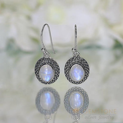 Moonstone Earring-Elliptical Astra - Gemstone Silver Jewelry