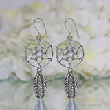 Moonstone Earring- Feather Dreams - Gemstone Silver Jewelry