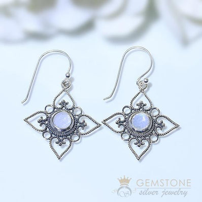 Moonstone Earring-Floral Bliss - Gemstone Silver Jewelry