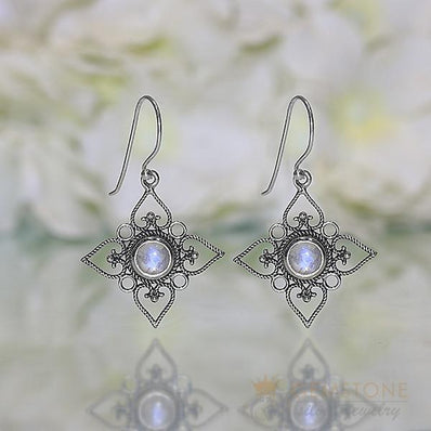 Moonstone Earring-Floral Bliss - Gemstone Silver Jewelry