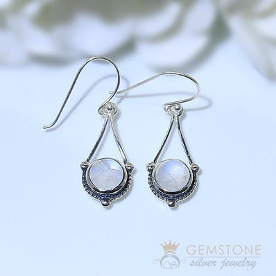 Moonstone Earring-Lunar Pendulum - Gemstone Silver Jewelry
