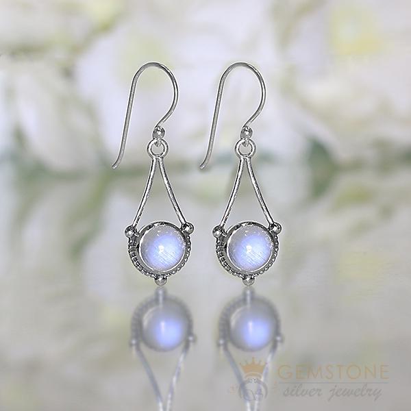Moonstone Earring-Lunar Pendulum - Gemstone Silver Jewelry