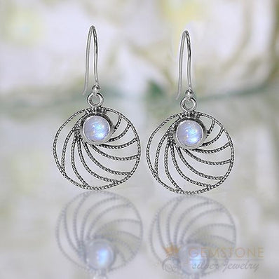 Moonstone Earring-Rays Of Hope - Gemstone Silver Jewelry