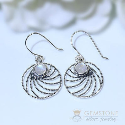 Moonstone Earring-Rays Of Hope - Gemstone Silver Jewelry