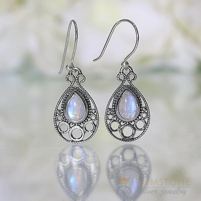 Moonstone Earring-Shooting Stars - Gemstone Silver Jewelry