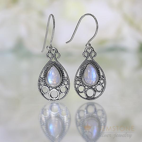 Moonstone Earring-Shooting Stars - Gemstone Silver Jewelry
