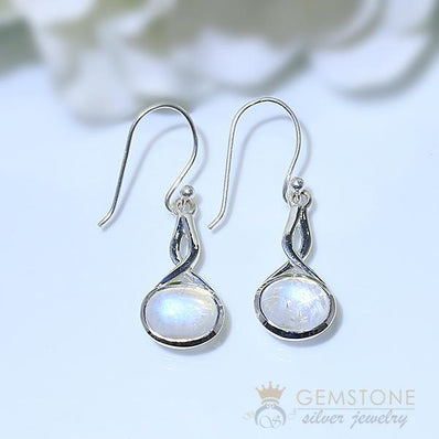 Moonstone Earring-Twisted Tale - Gemstone Silver Jewelry