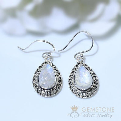 Moonstone Earring-Vivid Druppel - Gemstone Silver Jewelry