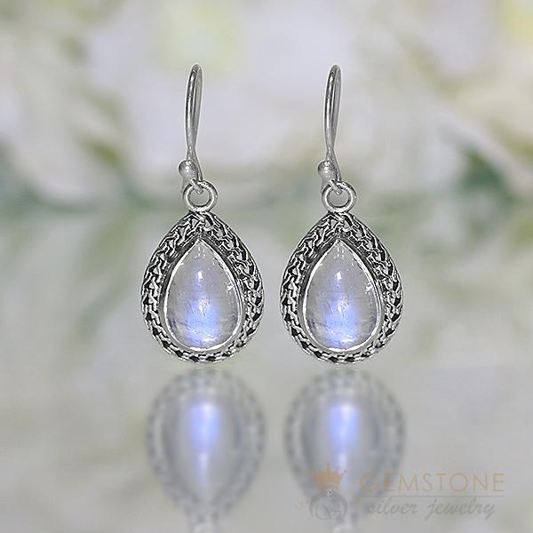 Moonstone Earring-Vivid Druppel - Gemstone Silver Jewelry
