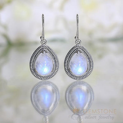Moonstone Earring-Almond Bliss - Gemstone Silver Jewelry