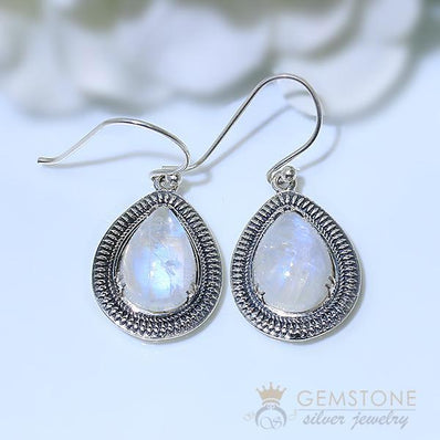 Moonstone Earring-Almond Bliss - Gemstone Silver Jewelry