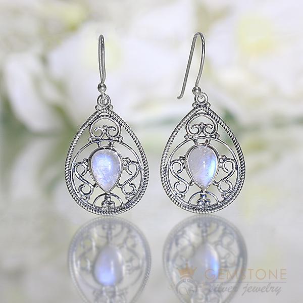 Moonstone Earring-Celestial Drop - Gemstone Silver Jewelry