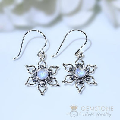 Moonstone Earring-Floral Essence - Gemstone Silver Jewelry
